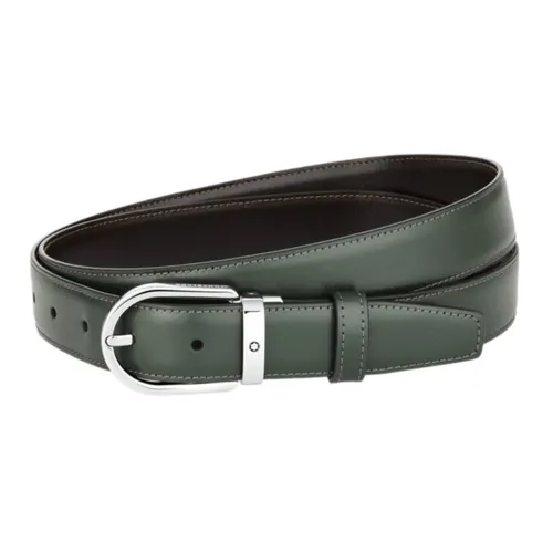 Thắt Lưng Montblanc Horseshoe Buckle Reversible Leather Belt MB128753 Màu Xanh - Nâu