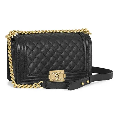 Túi Đeo Chéo Nữ Chanel Boy Medium Black Carvia Leather Antique Gold Metal Màu Đen