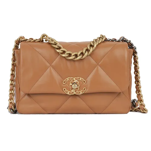 Túi Đeo Chéo Nữ Chanel C19 Large Caramel Leather Way Flap Bag Màu Nâu