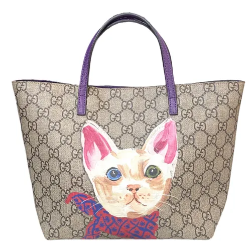 Túi Tote Nữ Gucci Girls' GG Supreme Cat Màu Be Xám