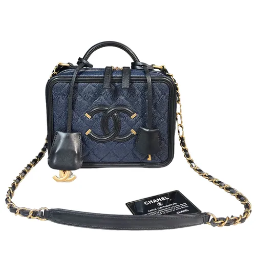 Túi xách Hàng Hiệu Used - Túi Xách Tay Nữ Chanel Vanity Case Blue Black Caviar Màu Xanh Navy - Vua Hàng Hiệu