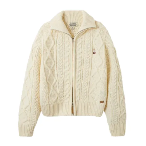 Thời trang WHOAU Cardigan - Áo Cardigan WHOAU Aran Cable Zip-up Cardigan WHCKE4V21F Màu Trắng Kem - Vua Hàng Hiệu