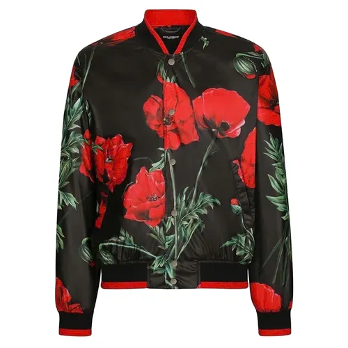 Áo Khoác Nam Dolce & Gabbana D&G Bomber Hoa Hồng G9XK8T FSSHY Màu Đen Họa Tiết Size 46
