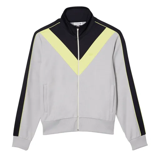 Áo Khoác Nỉ Nam Lacoste Zipped Ripstop Piqué Colourblock Sweatshirt SH1168 IZU Màu Xám Đen Size 3