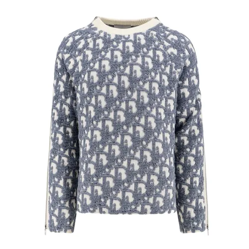 Thời trang Dior Áo len Pháp - Áo Len Dior White With Monogram Logo Embroidered 493M635AT847 002 Màu Xám Kem Size M - Vua Hàng Hiệu