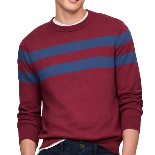 Áo Len Nam Tommy Hilfiger Double Stripe Crewneck Sweater 78JB179 640 Màu Đỏ Mận Size XS