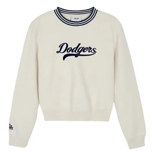 Áo Nỉ Sweater Nữ MLB Varsity Cursive Los Angeles Dodgers Sweatshirts 3FMTV0344 07OTS Màu Be