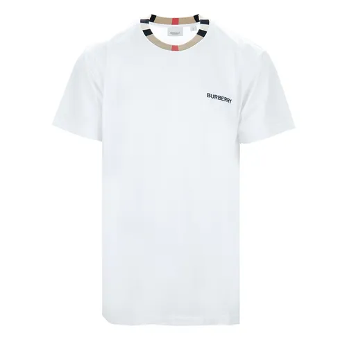 Burberry Áo phông Cotton - Áo Phông Nam Burberry Icon Stripe Trim In White 8078115 Tshirt Màu Trắng Size S - Vua Hàng Hiệu