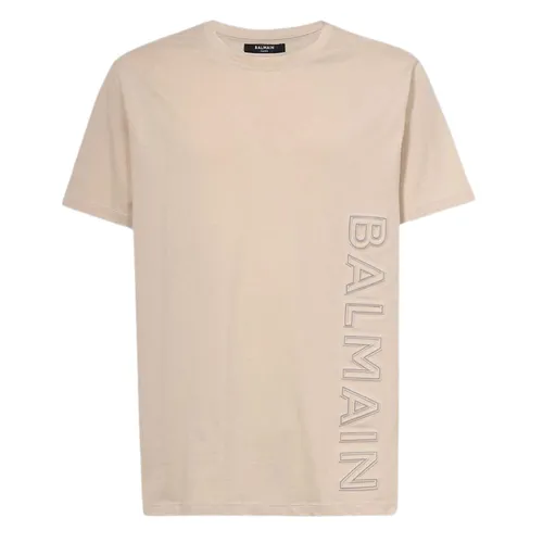 Thời trang - Áo Phông Nam Balmain Beige With Logo Embroidered BH0EG010/BC22GPB Tshirt Màu Beige Size XS - Vua Hàng Hiệu