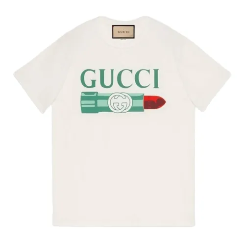 Gucci Áo phông - Áo Phông Nữ Gucci White With Lipstick Logo Printed Tshirt 717422XJFHT9095 Màu Trắng Size M - Vua Hàng Hiệu