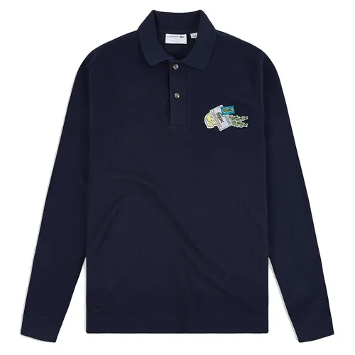 Áo Polo Dài Tay Nam Lacoste Holiday Long Sleeved Crocodile Badge PH1370 166 Màu Xanh Navy Size 2