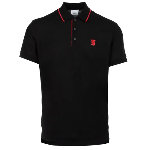 Áo Polo Nam Burberry Icon Stripe Placket Cotton Piqué Shirt Black Màu Đen Size XS
