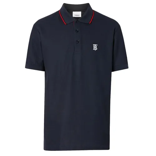 Áo Polo Nam Burberry Icon Stripe Placket Cotton Piqué Shirt Màu Xanh Navy Size XS