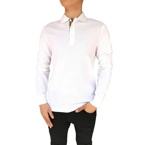 Áo Polo Nam Burberry Long Sleeve Check Polo Shirt Màu Trắng Size XS 