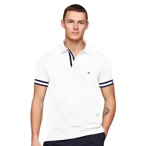 Thời trang Tommy Hilfiger Áo Polo - Áo Polo Nam Tommy Hilfiger Monotype Cuff Slim Fit Polo MW34737 100 Màu Trắng Size L - Vua Hàng Hiệu