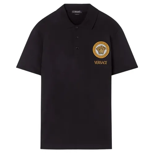 Áo Polo Nam Versace Black With Logo Medusa Embroidered 1A06081 1008503 Màu Đen Size S