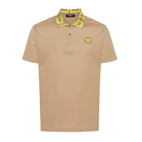 Áo Polo Nam Versace Medusa Greca With Logo Embroidered A89492/1A048672KF90 Màu Be Size XS