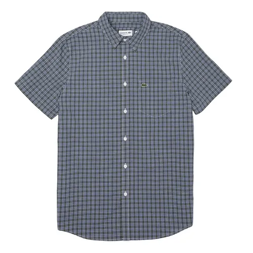 Áo Sơ Mi Cộc Tay Nam Lacoste Regular Fit Gingham Print CH2765-TAV Màu Kẻ Xanh Size 41