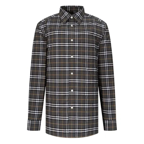Áo Sơ Mi Nam Burberry Cotton Grey With Check Printed Shirt 8004833 Màu Xám Kẻ Size XS