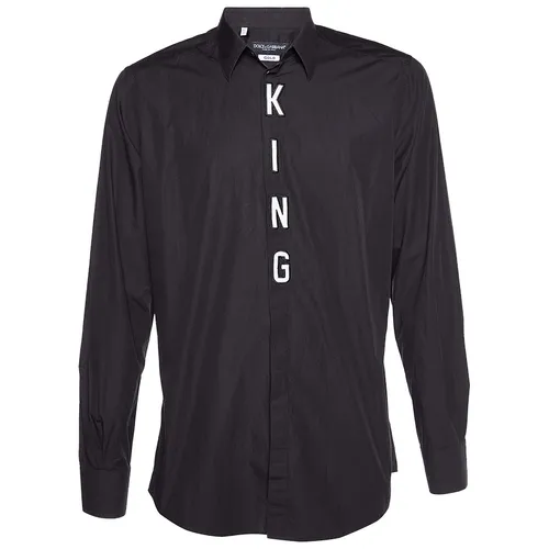 Dolce & Gabbana Đen Áo sơ mi - Áo Sơ Mi Nam Dolce & Gabbana D&G Black With KING Logo Embroidered G5EN0Z FU5K9 N0000 Màu Đen Size 37 - Vua Hàng Hiệu