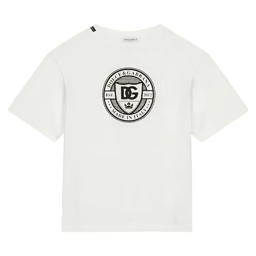 Áo Thun Nam Dolce & Gabbana D&G In White With Appliqued Logo T-Shirt L4JTHV G7NXE W0111 Màu Trắng Size 14Y