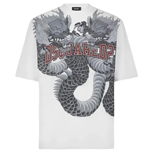 DSquared2 Áo thun - Áo Thun Nam Dsquared2 White With Dragon Logo Printed T-Shirt S74GD1214 S23009 100 Màu Trắng Size S - Vua Hàng Hiệu