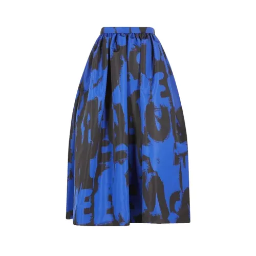 Alexander Mcqueen - Chân Váy Nữ Alexander McQueen Blue With Graffiti Logo Printed 706758 QCAFG 4148 Màu Xanh Đen Size 38 - Vua Hàng Hiệu