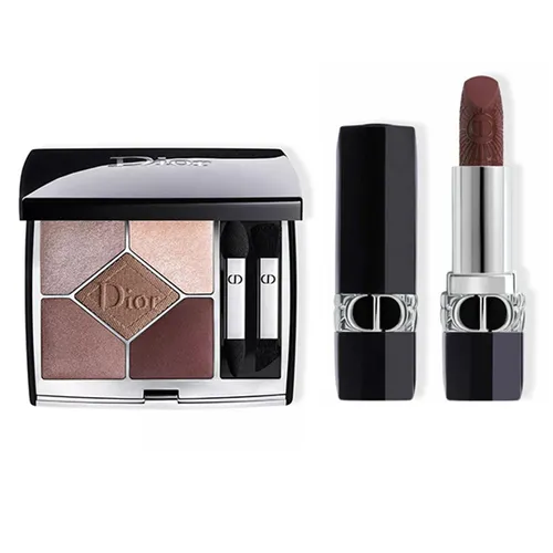 Trang điểm Bộ sản phẩm - Combo Bảng Phấn Mắt Dior 5 Couleurs Eyeshadow Palette 669 Soft Cashmere Và Son 913 Mystic Plum Matte Finish 2 Món - Vua Hàng Hiệu