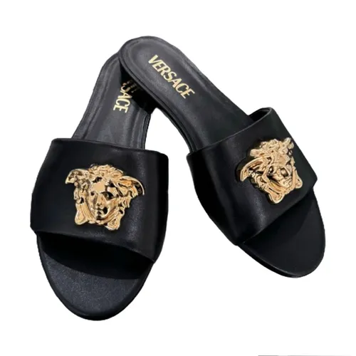 Dép - Dép Nữ Versace Medusa In Black Leather 1009428 1A02087 1B00V Màu Đen Size 37 - Vua Hàng Hiệu