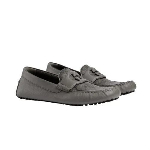 Gucci Xám Da cao cấp - Giày Lười Nam Gucci Grey Leather With GG Monogram Logo Printed 730148 AABYO 1349 Màu Xám Size 6 - Vua Hàng Hiệu