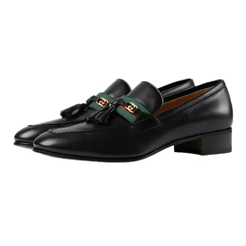 Giày - Giày Lười Nam Gucci Men’s Loafer With Web And Interlocking 624720 Màu Đen Size 5 - Vua Hàng Hiệu