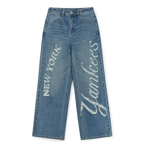 Thời trang - Quần Jean Nữ MLB Hannam Vintage Lettering Wide New York Yankees 3FDPB2044-50INS Màu Xanh Nhạt Size M - Vua Hàng Hiệu