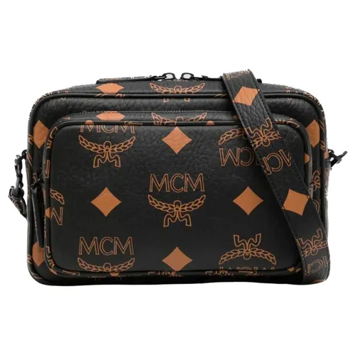 Túi Đeo Chéo Nam MCM Black Leather With Logo Printed MMRDATA01 BK Màu Đen Họa Tiết