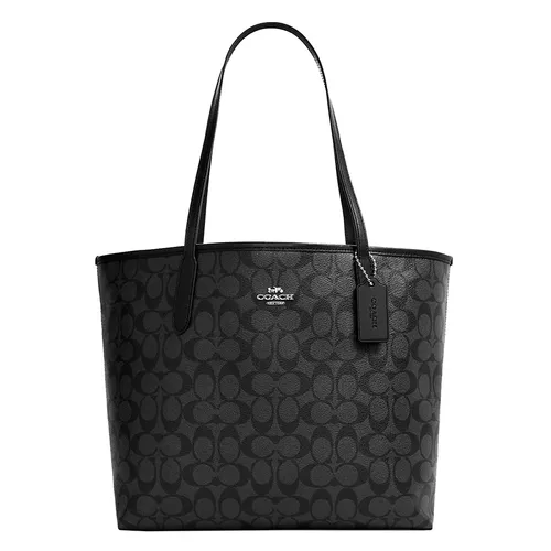 Túi Tote Nữ Coach City In Signature Canvas Brown/Fuchsia 5696 Màu Đen  