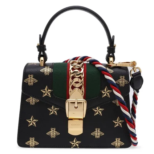 Túi Xách Tay Nữ Gucci Sylvie Bee Star Mini Leather Handle Bag 470270DJ2SG8571 Màu Đen