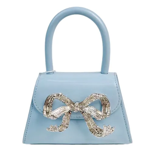 Túi xách - Túi Xách Tay Nữ Self-Portrait The Bow In Light Blue Leather With Diamanté AW22-303 Màu Xanh Nhạt - Vua Hàng Hiệu
