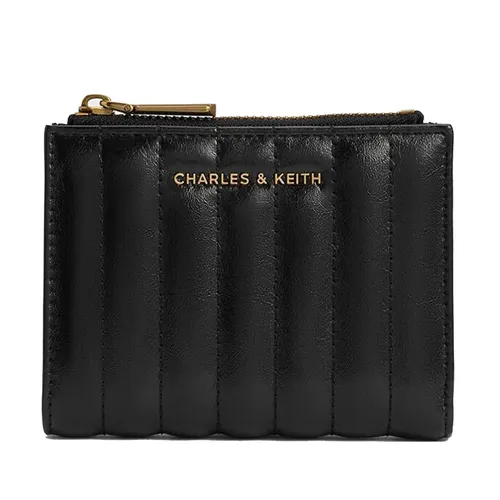 Túi xách - Ví Nữ Charles & Keith CNK Donna Crinkle-Effect Panelled Wallet CK6-10681159 Màu Đen - Vua Hàng Hiệu