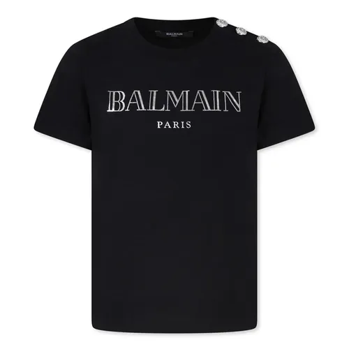 Thời trang Balmain Nữ - Áo Phông Nữ Balmain In Black With Logo Engraved Buttons BV8Q21 Z0116 Tshirt Màu Đen - Vua Hàng Hiệu