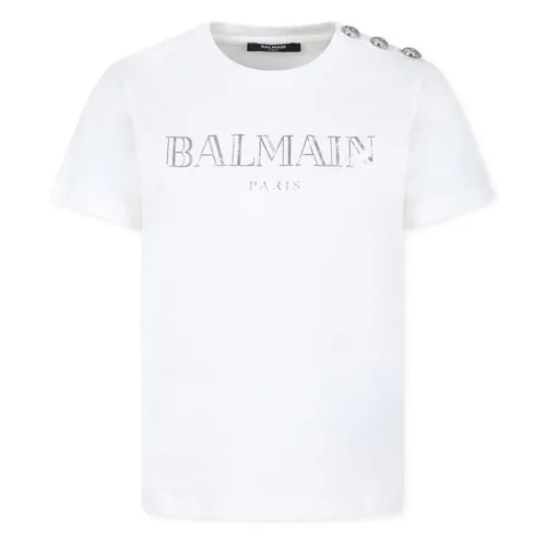 Thời trang Balmain Nữ - Áo Phông Nữ Balmain In White With Logo Engraved Buttons BV8Q21 Z0116 Tshirt Màu Trắng - Vua Hàng Hiệu