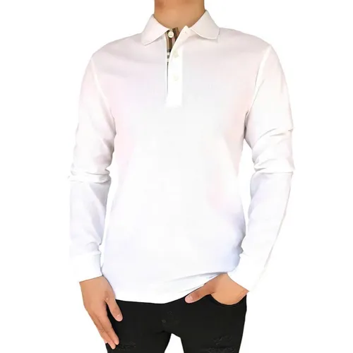 Thời trang Trắng Áo Polo Cotton - Áo Polo Dài Tay Nam Burberry Long Sleeve Check 8084403 Màu Trắng Size M - Vua Hàng Hiệu