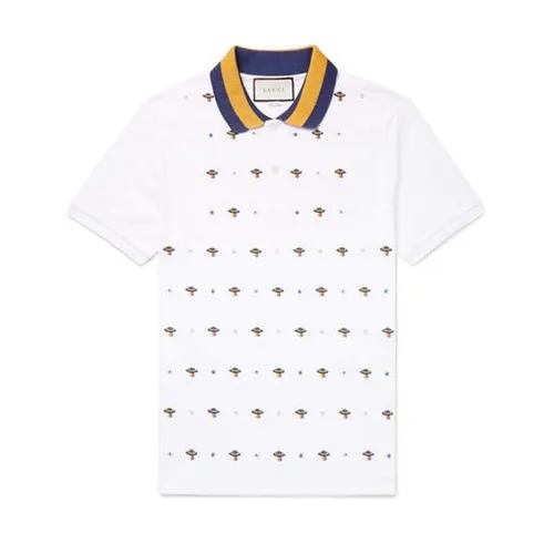 Áo Polo Nam Gucci Slim-Fit Ufo-Embroidered Màu Trắng Size S
