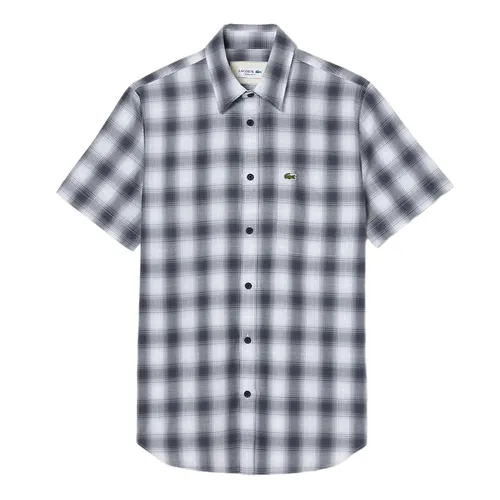 Áo Sơ Mi Cộc Tay Lacoste Men's Short Sleeve Plaid Shirt CH3749 KBR Màu Đen Kẻ Trắng Size 38