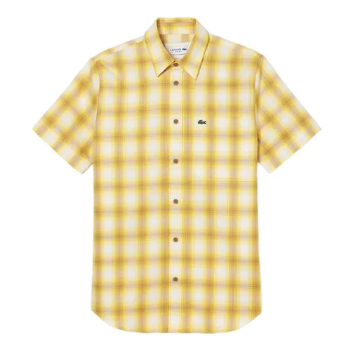 Thời trang Lacoste Vàng - Áo Sơ Mi Cộc Tay Nam Lacoste Men's Short Sleeve Plaid Shirt CH3749 IQI Màu Vàng Size 38 - Vua Hàng Hiệu