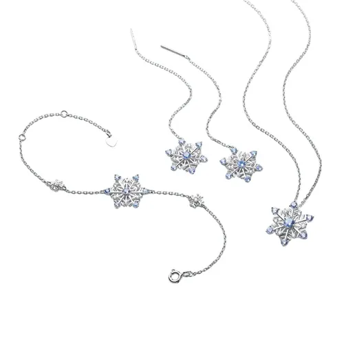 Trang sức - Combo Dây Chuyền, Vòng Tay, Khuyên Tai LiLi Jewelry Bạc Đính Đá Spinel, CZ Hình Bông Tuyết LILI_614587 Màu Xanh Bạc - Vua Hàng Hiệu