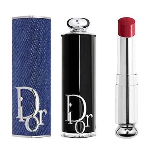 Combo Son Và Vỏ Son Dior Addict 872 Red Heart Màu Đỏ Đậm (Vỏ Màu Xanh Denim)