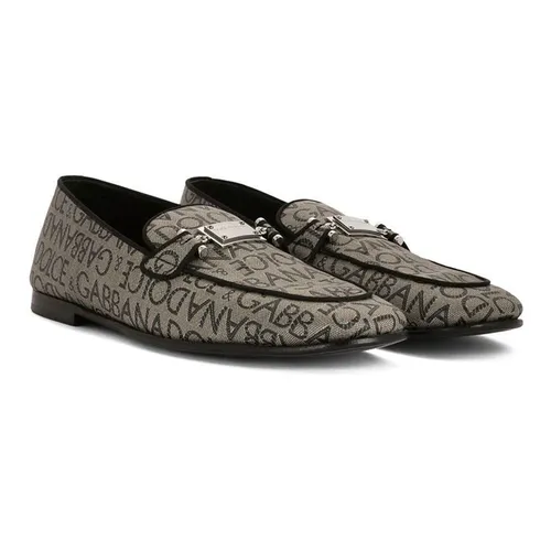Giày Dolce & Gabbana - Giày Lười Nam Dolce & Gabbana D&G Logo Tag Jacquard Loafers Shoes A50516 AJ699 Màu Xám Đen Size 6 - Vua Hàng Hiệu