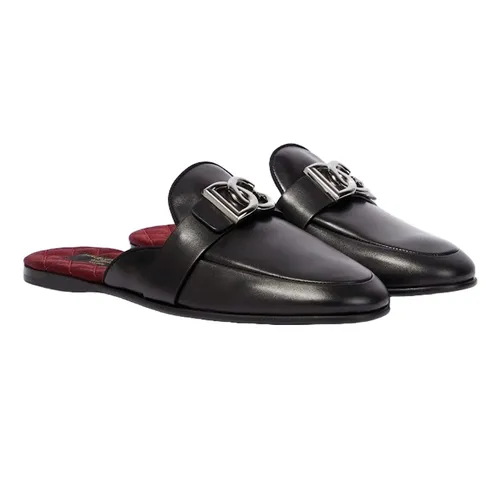 Giày Sục Nam Dolce & Gabbana D&G Logo Leather Slippers A80285 Màu Đen Size 7