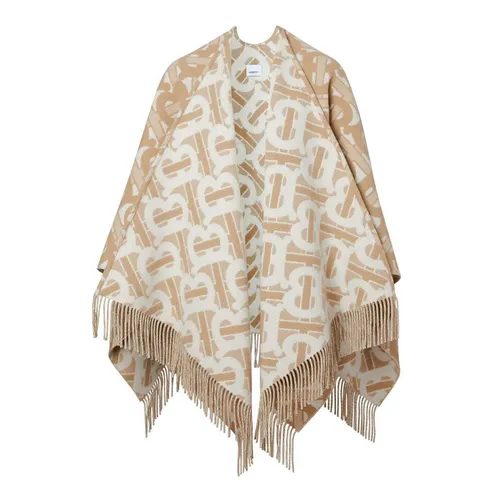 Burberry - Khăn Choàng Nữ Burberry Monogram Merino Wool Cashmere Jacquard In Beige Màu Be Hoạ Tiết - Vua Hàng Hiệu