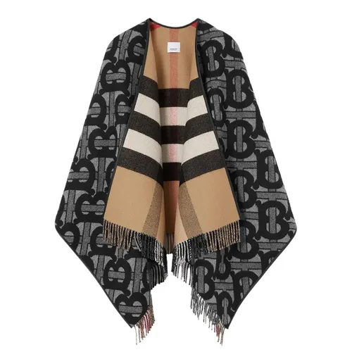 Khăn Choàng Nữ Burberry Wool Reversible Grey TB Monogram/ Beige Check Wool & Cashmere 8050888 Màu Xám/Be - Thời trang - Vua Hàng Hiệu