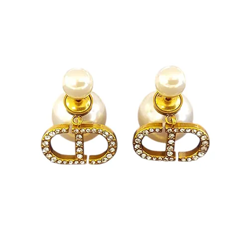 Trang sức Dior - Khuyên Tai Nữ Dior CD Crystal Tribal Earrings Gold Metal Màu Trắng Vàng - Vua Hàng Hiệu